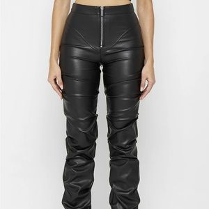 Maniere de Voir Tacked Vegan Leather Flared Trousers (Black) - Size US 2 | NWT